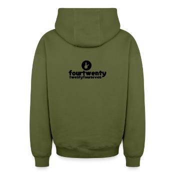 Cannabis 420 Weed Smoke Vape Chill Festival Wear - Oversized Heavyweight Unisex Zip Hoodie - khaki - Back - AI Model Male 185 dark (185cm)