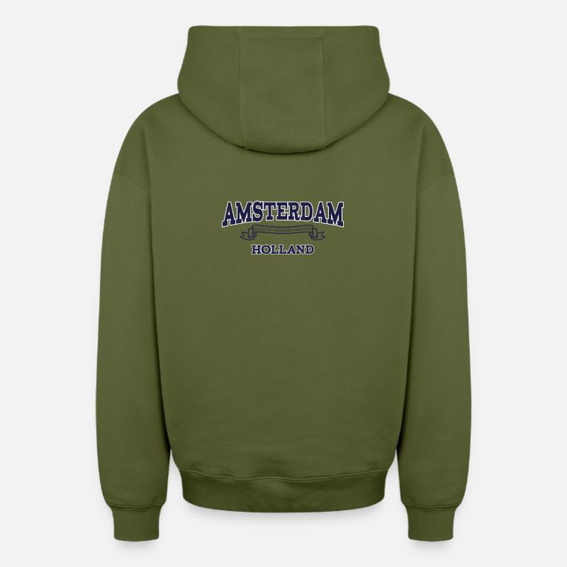 Bannière universitaire Amsterdam Holland - Sweat à capuche unisexe zippé oversize épais SPREAD - kaki