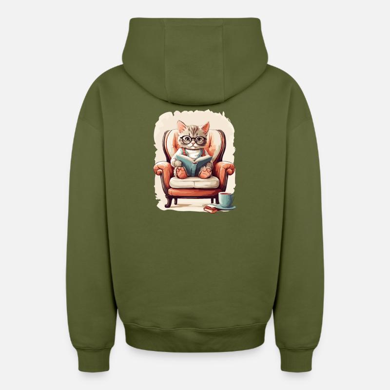 Chat intelligent mignon - Sweat à capuche unisexe zippé oversize épais SPREAD - kaki