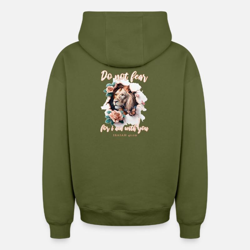 Verset biblique du lion - Sweat à capuche unisexe zippé oversize épais SPREAD - kaki