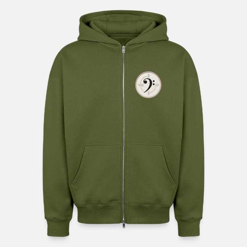 Clé de fa sur le patch - Sweat à capuche unisexe zippé oversize épais SPREAD - kaki