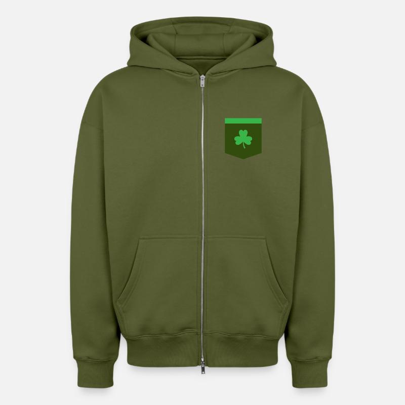 St Patricks Day - Poche - Sweat à capuche unisexe zippé oversize épais SPREAD - kaki