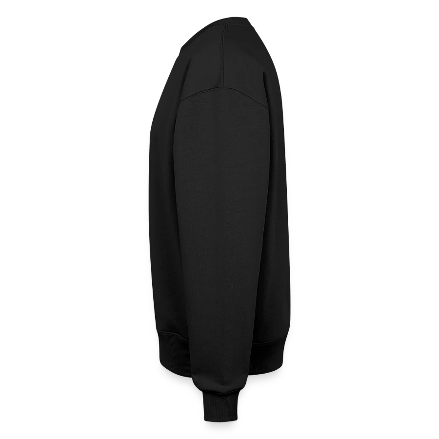 Interlaken badge on a oversized heavyweight unisex sweatshirt, black, left