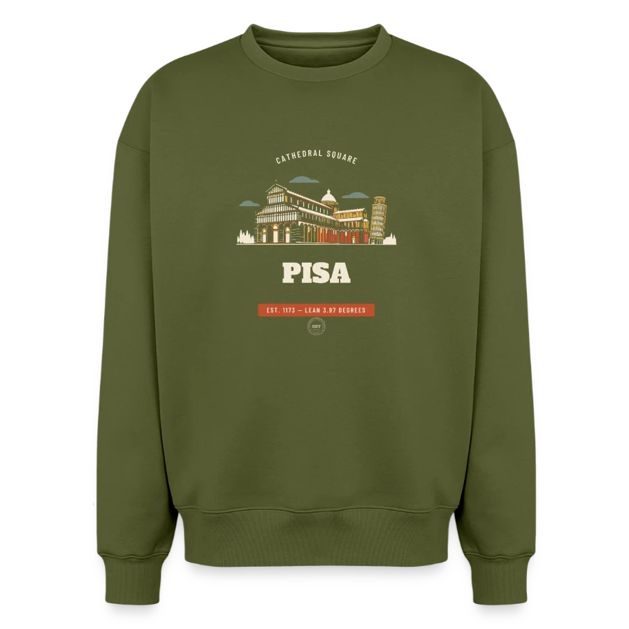Pisa badge on a oversized heavyweight unisex sweatshirt, khaki, front