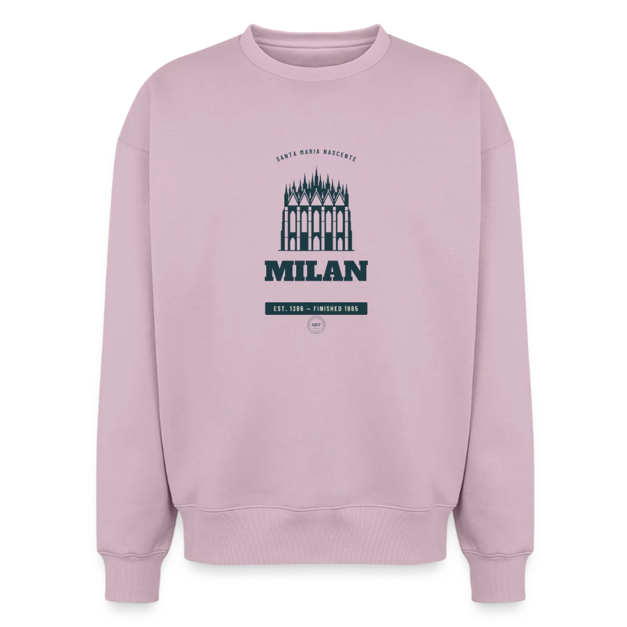 Milan badge on a oversized heavyweight unisex sweatshirt, dusky pink, front