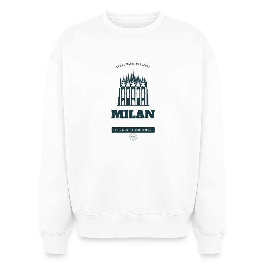 Milan badge on a oversized heavyweight unisex sweatshirt, white, front