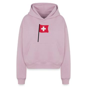 Schweizer Flagge - Cropped Oversized Heavyweight Frauen Hoodie - Taupe - Vorne - AI Model Female 172 light (172cm)