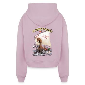 NORMANDY COPYRIGHT LOUIS RUNEMBERG - Cropped Oversized Heavyweight Women's Hoodie - dusky pink - Back - AI Model Female 172 light (172cm)