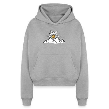 Sonne Bergblume Edelweiss - Cropped Oversized Heavyweight Frauen Hoodie - Grau meliert - Vorne - AI Model Female 172 dark (172cm)