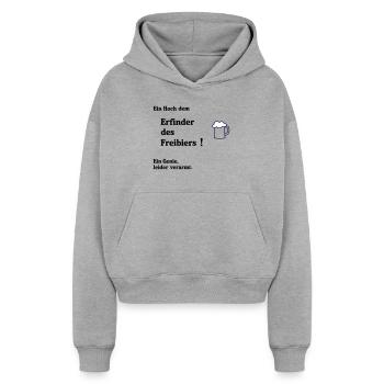 Inventor of free beer - Cropped Oversized Heavyweight Women's Hoodie - heather grey - Front - AI Model Female 172 dark (172cm)