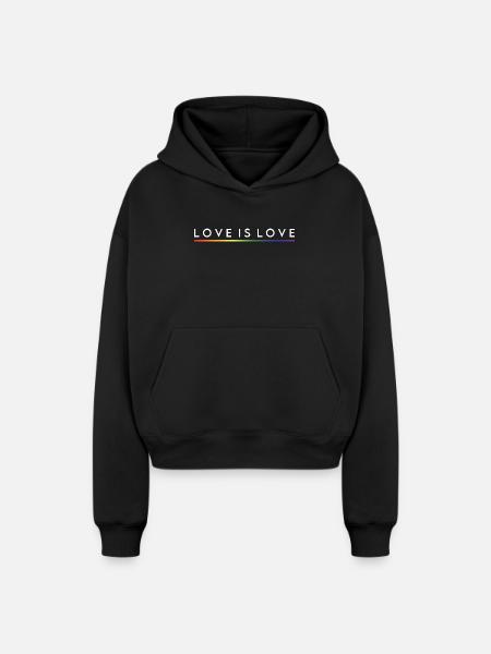 LOVE IS LOVE - Cropped Oversized Heavyweight Frauen Hoodie - Schwarz