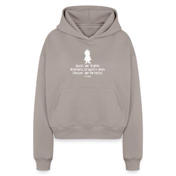 Troll-Checker - Cropped Oversized Heavyweight Frauen Hoodie - Taupe - Vorne - AI Model Female 172 light (172cm)