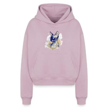 Sphynx Cat Art Watercolor  - Cropped Oversized Heavyweight Women's Hoodie - taupe - Front - AI Model Female 172 light (172cm)