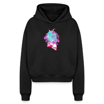 Pastel Goth Totenkopf Eule Aesthetic Clothes Mond - Cropped Oversized Heavyweight Frauen Hoodie - Schwarz - Vorne - AI Model Female 172 light (172cm)