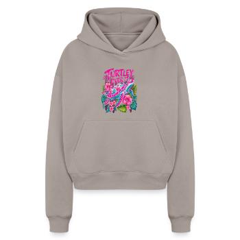 Tortue Sur Ça Mignonne Fleur de Tortue - Sweat à capuche cropped oversize femme SPREAD - taupe - Devant - AI Model Female 172 light (172cm)