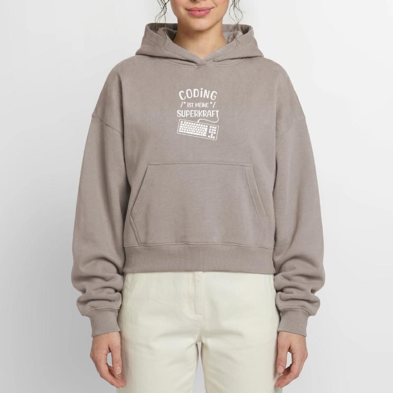 Code Skripting Statement Computerfreak Developer Cropped Oversized Heavyweight Frauen Hoodie