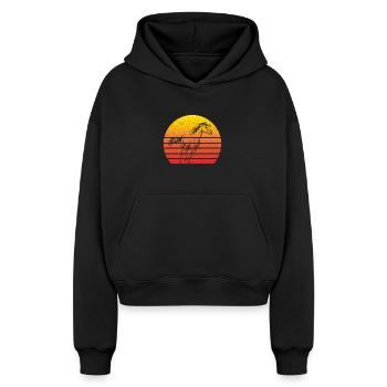 Pferd Motiv Retro Sunset - Cropped Oversized Heavyweight Frauen Hoodie - Schwarz - Vorne - AI Model Female 172 light (172cm)