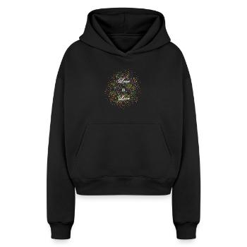 Love is Love - Cropped Oversized Heavyweight Frauen Hoodie - Schwarz - Vorne - AI Model Female 172 light (172cm)