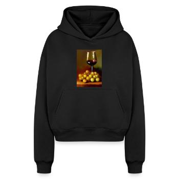 Buveurs de vin - Sweat à capuche cropped oversize femme SPREAD - noir - Devant - AI Model Female 172 light (172cm)