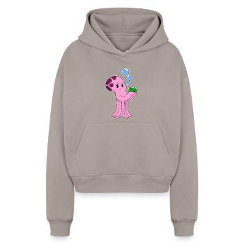 Cartes de poker Krake Poker - Sweat à capuche cropped oversize femme SPREAD - taupe - Devant - AI Model Female 172 light (172cm)
