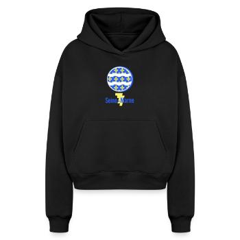 Logo Seine et Marne 77 - Cropped Oversized Heavyweight Women's Hoodie - black - Front - AI Model Female 172 light (172cm)