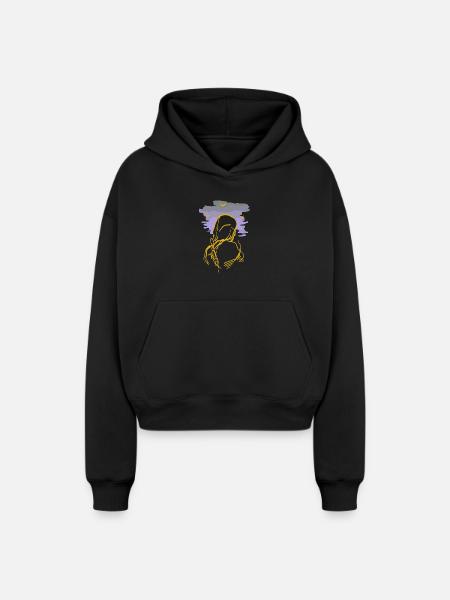 Hexe - Cropped Oversized Heavyweight Frauen Hoodie - Schwarz