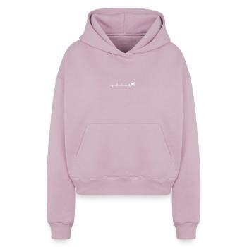 Pup Heartbeat Silhouette - Cropped Oversized Heavyweight Women's Hoodie - taupe - Front - AI Model Female 172 light (172cm)