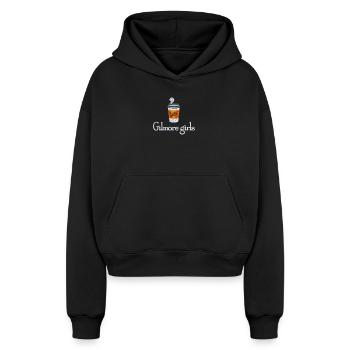 Gilmore Girls Kaffeebecher Luke's Stick - Cropped Oversized Heavyweight Frauen Hoodie - Schwarz - Vorne - AI Model Female 172 light (172cm)