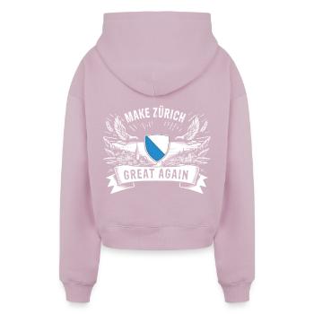 MAKE ZURICH GREAT AGAIN - Cropped Oversized Heavyweight Women's Hoodie - taupe - Back - AI Model Female 172 light (172cm)
