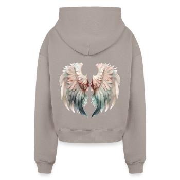 Ailes Pastel Envolée Douce - Sweat à capuche cropped oversize femme SPREAD - taupe - Dos - AI Model Female 172 light (172cm)