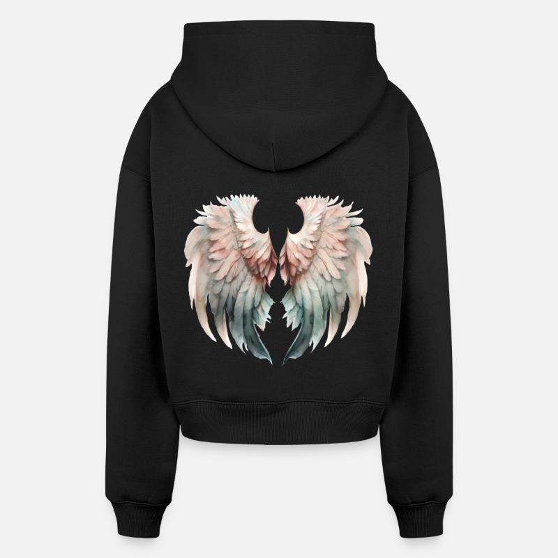 Ailes Pastel Envolée Douce - Sweat à capuche cropped oversize femme SPREAD - noir