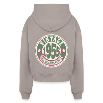 Design Vintage 1955 All Original Parts - Cropped Oversized Heavyweight Women's Hoodie - taupe - Back - AI Model Female 172 light (172cm)