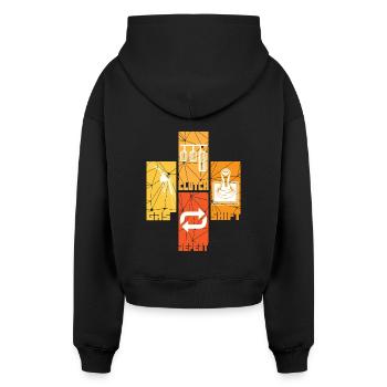 voitures - Sweat à capuche cropped oversize femme SPREAD - noir - Dos - AI Model Female 172 dark (172cm)