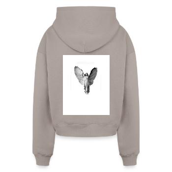 Liberté - Sweat à capuche cropped oversize femme SPREAD - taupe - Dos - AI Model Female 172 light (172cm)