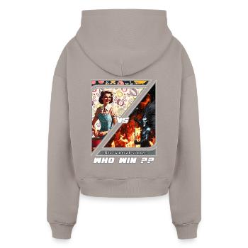 Mom VS Black-Metal-Sängerin - Cropped Oversized Heavyweight Frauen Hoodie - Taupe - Hinten - AI Model Female 172 light (172cm)