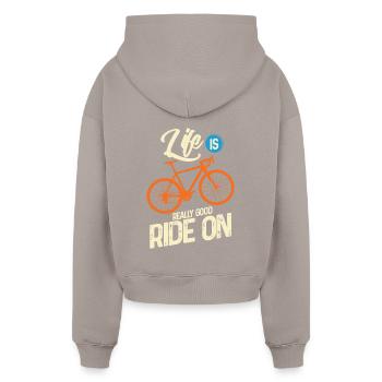 Cycling - Cropped Oversized Heavyweight Women's Hoodie - taupe - Back - AI Model Female 172 light (172cm)