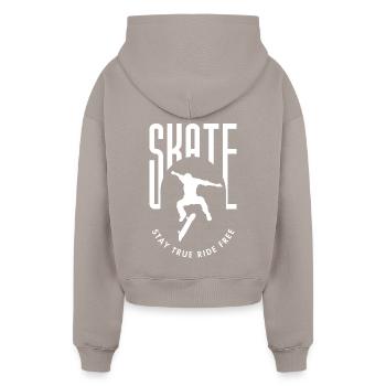 Skater Silhouette Restez libre de rider - Sweat à capuche cropped oversize femme SPREAD - taupe - Dos - AI Model Female 172 light (172cm)