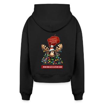 FUNNY MOOSE | Christmas Sweater | ugly sweater - Cropped Oversized Heavyweight Women's Hoodie - black - Back - AI Model Female 172 dark (172cm)