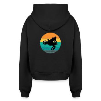 Motorrad, Motorradfan, Biker - Cropped Oversized Heavyweight Frauen Hoodie - Schwarz - Hinten - AI Model Female 172 dark (172cm)