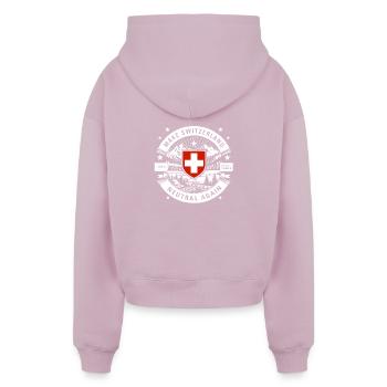 make Switzerland neutral again - Cropped Oversized Heavyweight Women's Hoodie - taupe - Back - AI Model Female 172 light (172cm)