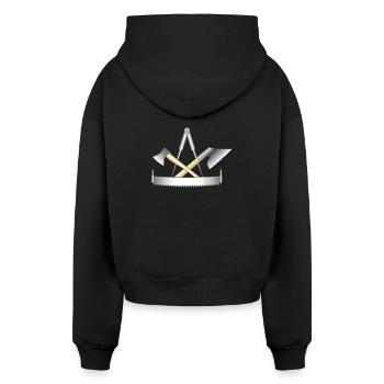 Carpenter, guild sign - Cropped Oversized Heavyweight Women's Hoodie - black - Back - AI Model Female 172 dark (172cm)