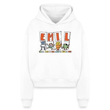 Emil - Cropped Oversized Heavyweight Frauen Hoodie - Weiß - Vorne - AI Model Female 172 dark (172cm)