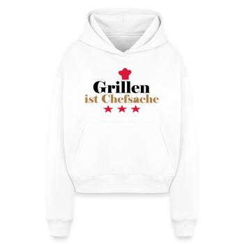 Le barbecue, c’est l’affaire du patron - Sweat à capuche cropped oversize femme SPREAD - blanc - Devant - AI Model Female 172 dark (172cm)