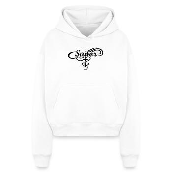 Sailor Waves Anchor Sail Sailing - Cropped Oversized Heavyweight Women's Hoodie - white - Front - AI Model Female 172 dark (172cm)