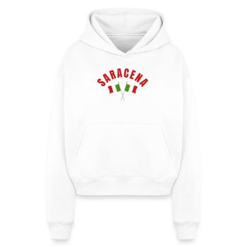 Saracena Italian Flags Crossed Arc - Cropped Oversized Heavyweight Women's Hoodie - white - Front - AI Model Female 172 dark (172cm)