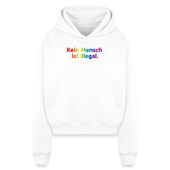 Rainbow Botschaft Kleidung - Cropped Oversized Heavyweight Frauen Hoodie - Weiß - Vorne - AI Model Female 172 dark (172cm)