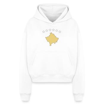 kosovo - Cropped Oversized Heavyweight Frauen Hoodie - Weiß - Vorne - AI Model Female 172 dark (172cm)