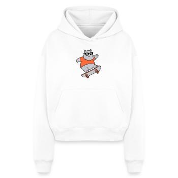 Cooles Nilpferd Skater Skateboard Vektor - Cropped Oversized Heavyweight Frauen Hoodie - Weiß - Vorne - AI Model Female 172 dark (172cm)