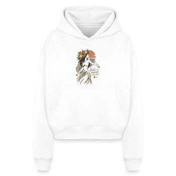 Minimalistisches Hula-Girl mit Blumenkrone - Cropped Oversized Heavyweight Frauen Hoodie - Weiß - Vorne - AI Model Female 172 dark (172cm)