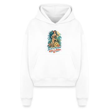 Hula Girl & Ananas – Sweet & Wild Hawaii - Cropped Oversized Heavyweight Frauen Hoodie - Weiß - Vorne - AI Model Female 172 dark (172cm)